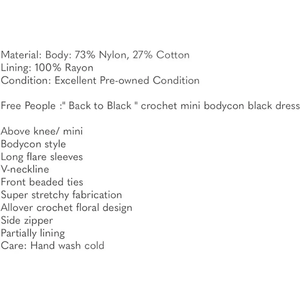 NWOTFree People Back To Black Black Crochet Mini Bell Sleeve Boho Dress Med or 6